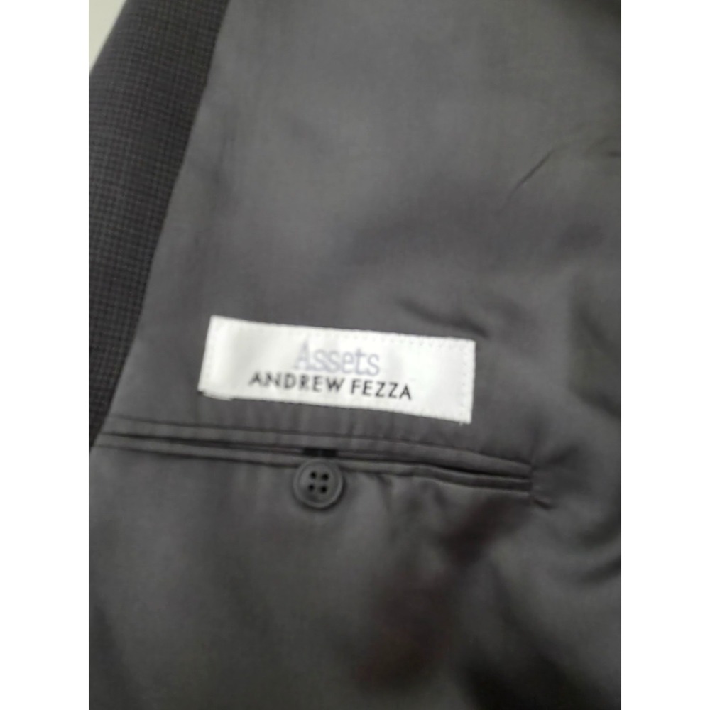 Andrew Fezza 2 Piece Suit Mens 46 L Black Houndstooth Blazer Pants 38X32 Wool - Picture 12 of 16
